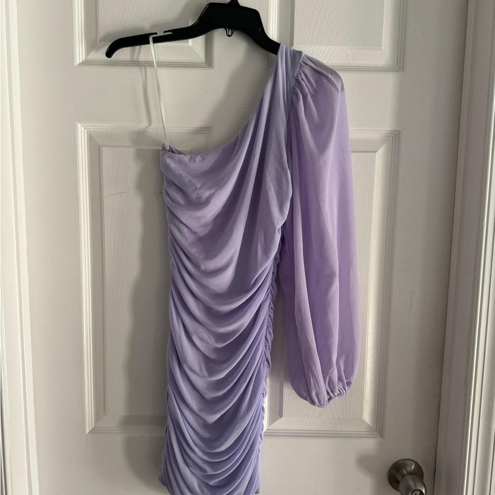 Hello Molly Lavender One-Shoulder Long Sleeve Dress